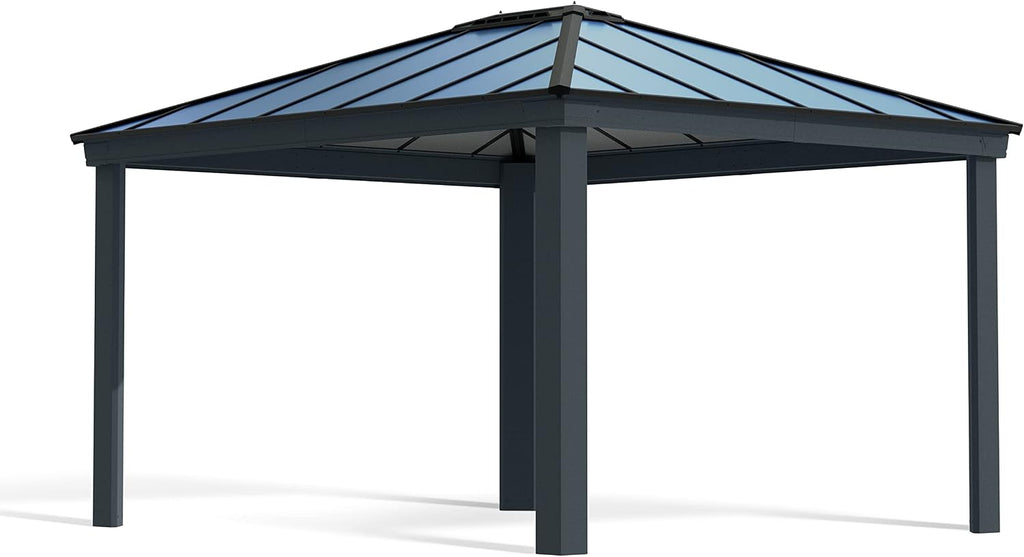 Palram - Canopia Dallas 4300 14x12 Gazebo, Outdoor Patio Canopy with Gray Aluminum Metal Frame, Polycarbonate Roof Panels, UV Protection, Rain Gutters, Vents, Year-Round Use, Easy DIY Outdoor Canopy