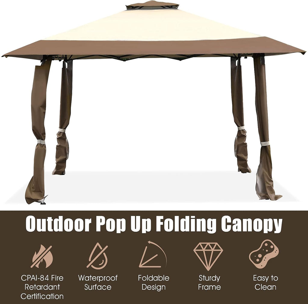Tangkula Gazebo 13' x 13', Pop Up Gazebo Tent, Suitable for Patio and Garden, Outdoor Gazebos with 169 Square Feet of Shade, Portable with Carry Bag