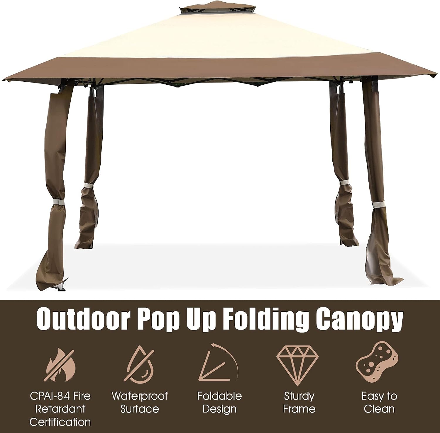 Tangkula Gazebo 13' x 13', Pop Up Gazebo Tent, Suitable for Patio and Garden, Outdoor Gazebos with 169 Square Feet of Shade, Portable with Carry Bag