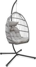 Hanging Egg Chair with Stand, Patio Wicker Hammock Egg Swing Chair with Cushion for Bedroom Garden Indoor Outdoor