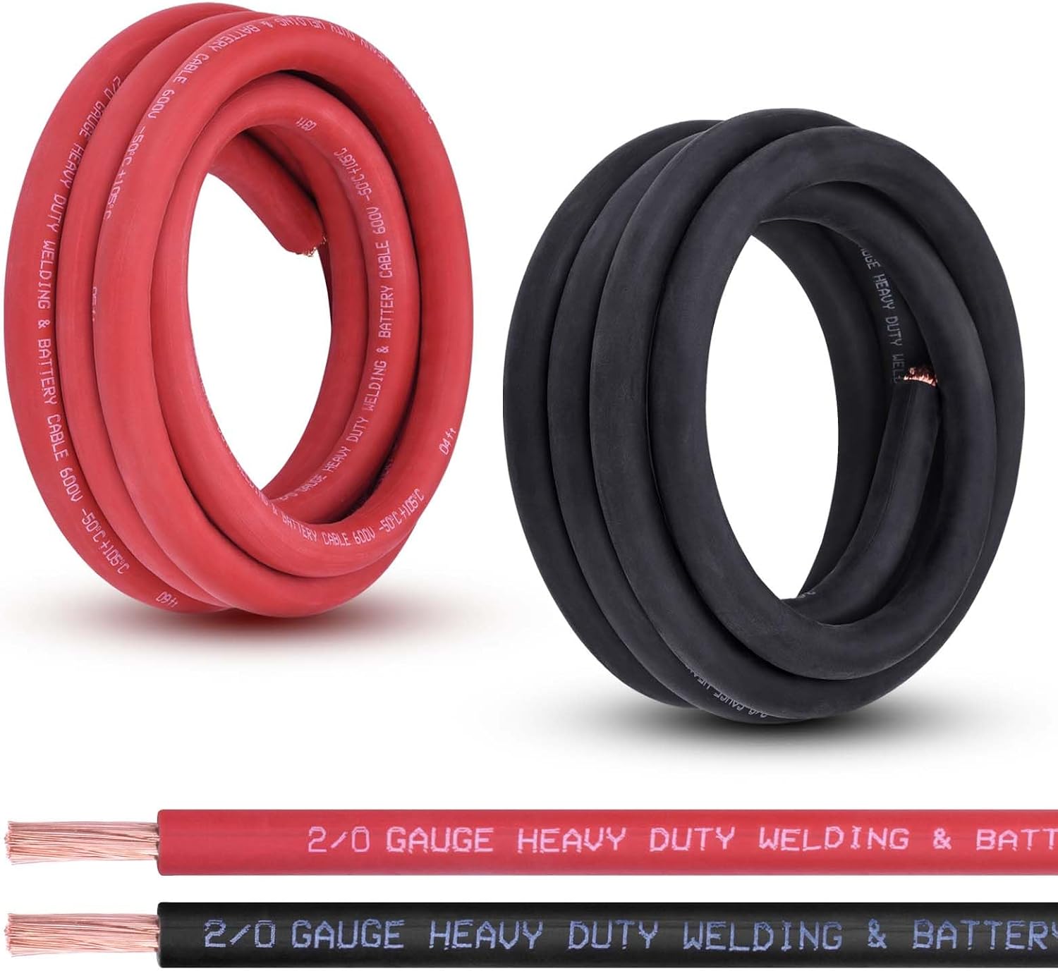 2/0 Gauge Battery Cable, 10FT Red + 10FT Black 2/0 AWG Pure Copper Wire Welding Cable, for Automotive, Battery, Solar and Generator, Standard USA OFC Wire
