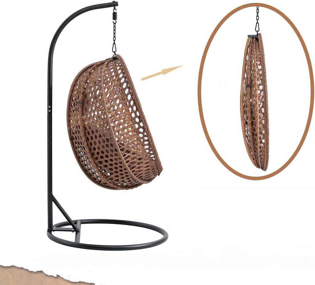 LKTART Egg Swing Chair with Stand Rattan Hanging Egg Chair with Cushions and Pillow Relaxing Chair Foldable Basket & Metal Stand Indoors or Outside
