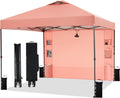 Tunbne 10'x10' Pop Up Canopy Tent with 1 Sidewall and 6 Pockets, One Push Setup, Instant Shade Tent with Vented Roof for Beach Patio Outdoor, Case, 8 Stakes, 4 Ropes, 4 Sandbags (Ocher, 10x10)