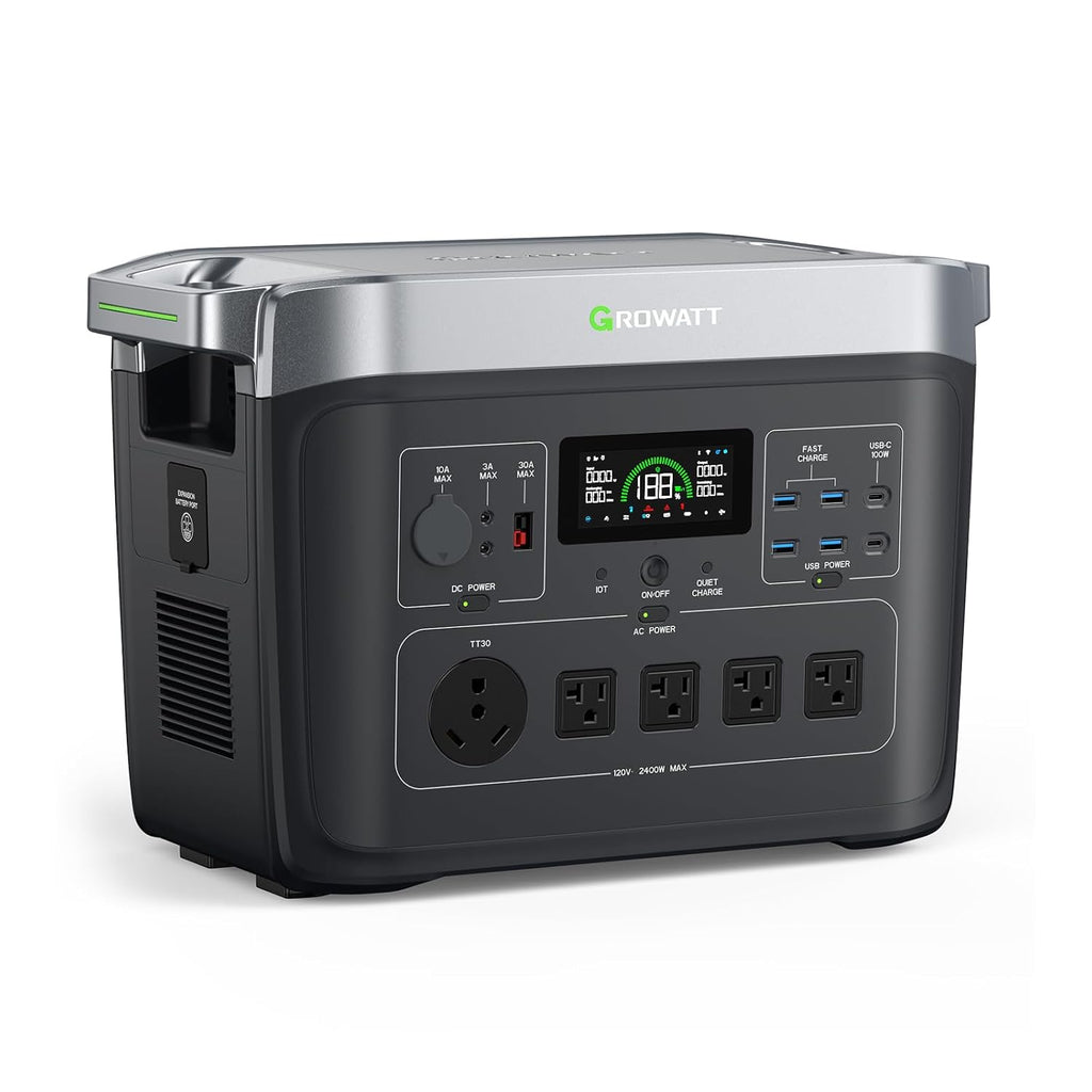 GROWATT INFINITY 2000 Pro Portable Power Station, 2048Wh LiFePO4 Battery, 2400W AC Output Electric Generator, Solar Generator for Home Backup, Camping, RVs, EPS Emergency (Solar Panel Compatible)