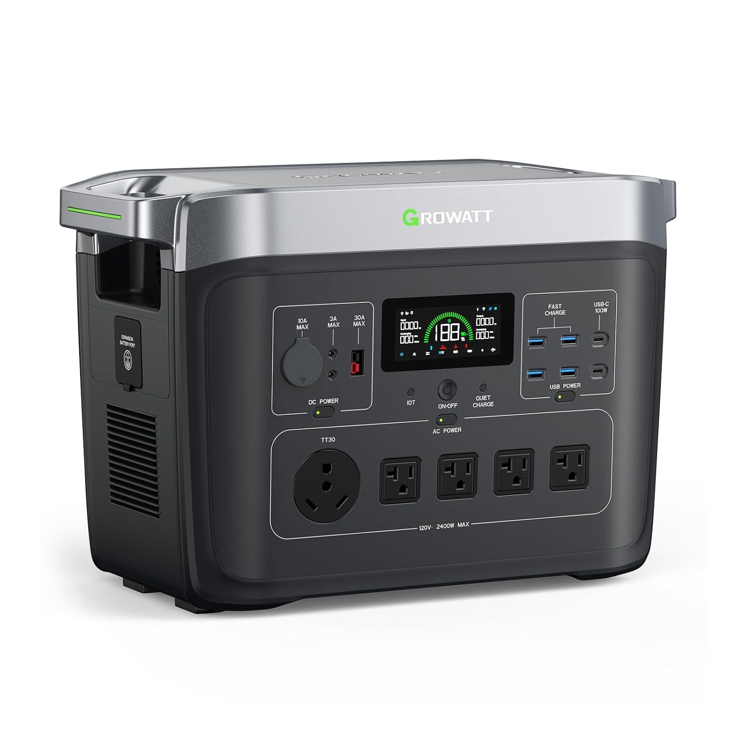 GROWATT INFINITY 2000 Pro Portable Power Station, 2048Wh LiFePO4 Battery, 2400W AC Output Electric Generator, Solar Generator for Home Backup, Camping, RVs, EPS Emergency (Solar Panel Compatible)