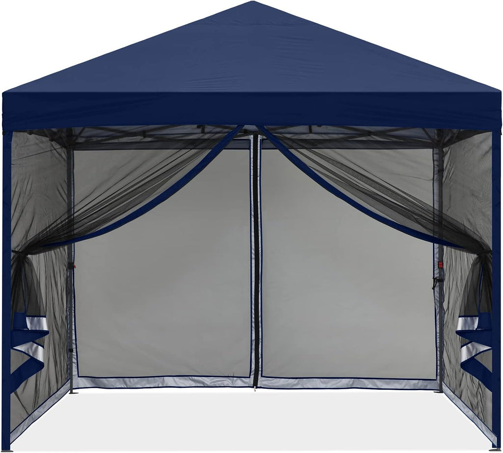 MASTERCANOPY Pop-Up Easy Setup Outdoor Canopy with Netting Screen Walls (8x8, Navy Blue)