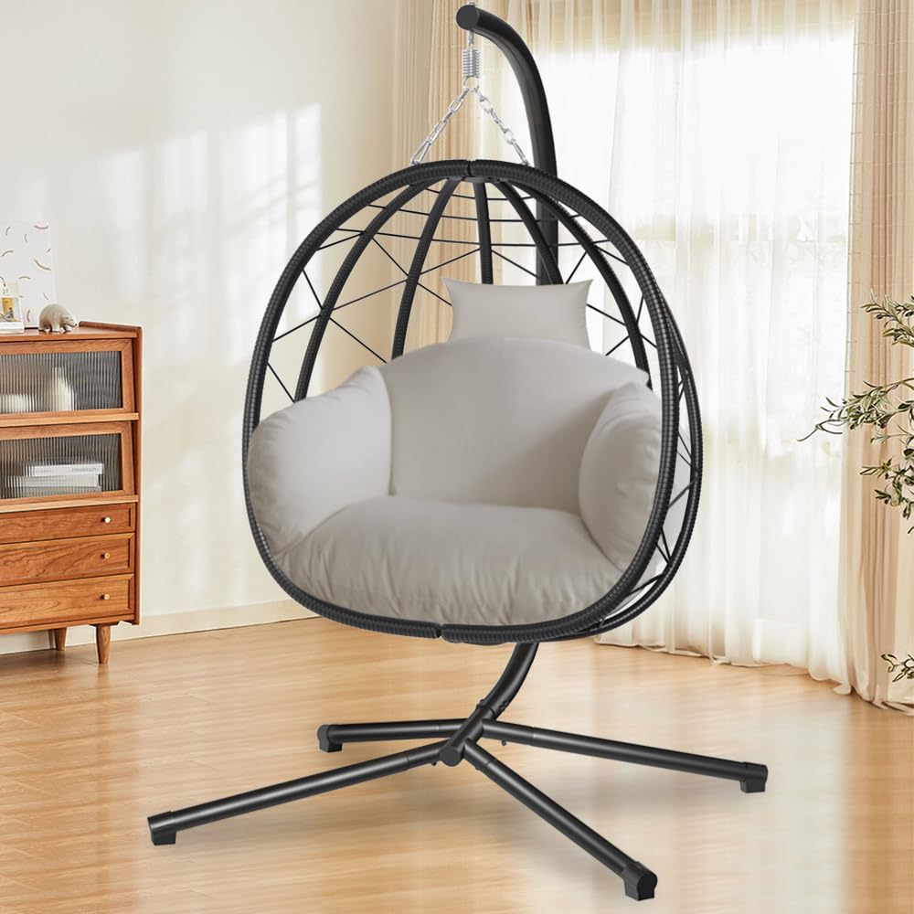 Egg Chair with Stand Hanging Swing Outdoor Indoor Rattan Wicker with UV Resistant Cushions and Pillow Gift for Kid Mom for Bedroom Patio Balcony Nest Chair
