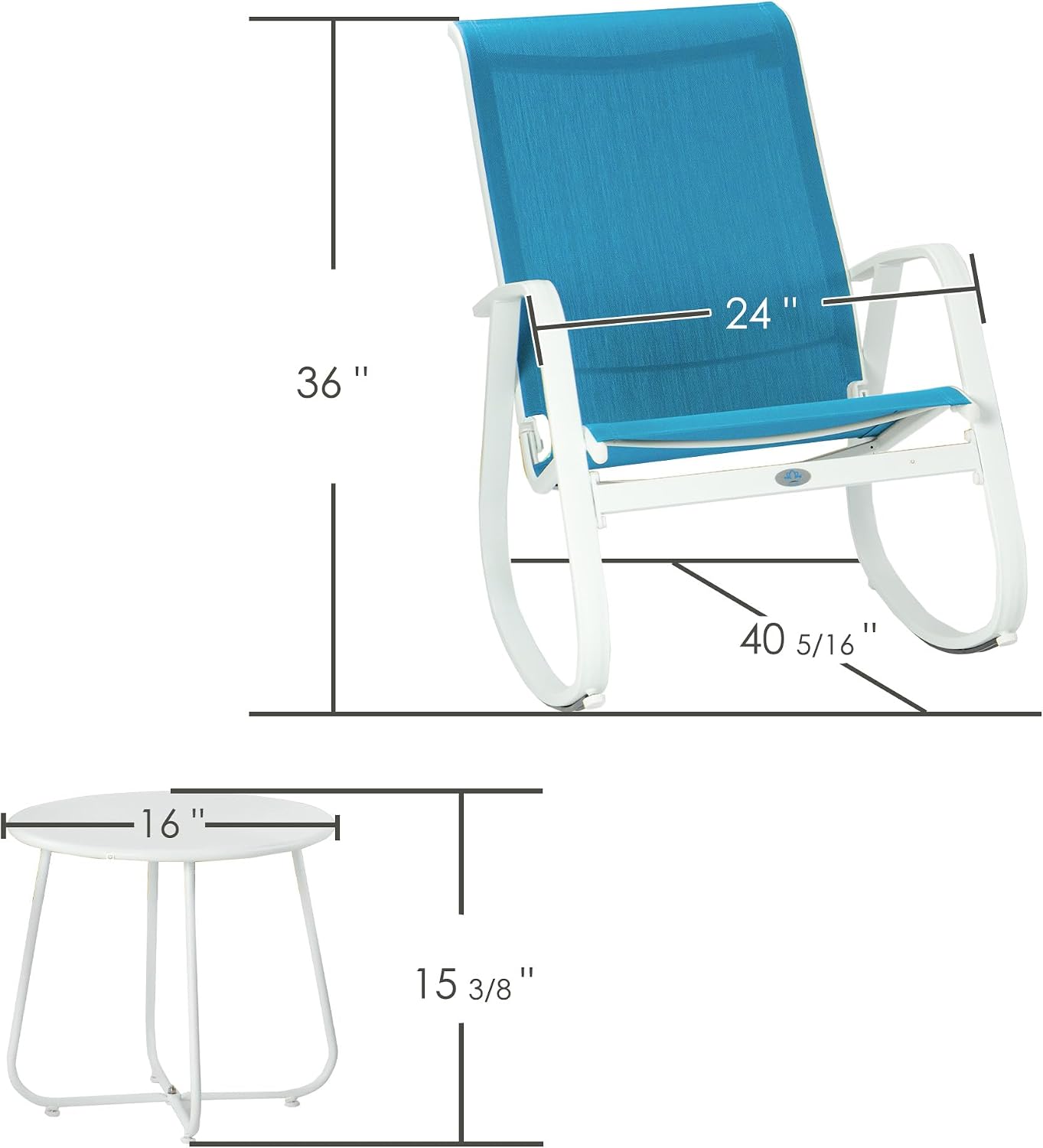 Kozyard 3-Piece Outdoor Rocking Chair Set, Patio Bistro Set 2 Sling Rockers with Side Table, Powder-Coated Aluminum Frame, Breathable Textilene Fabric for Porch, Garden, Balcony Blue