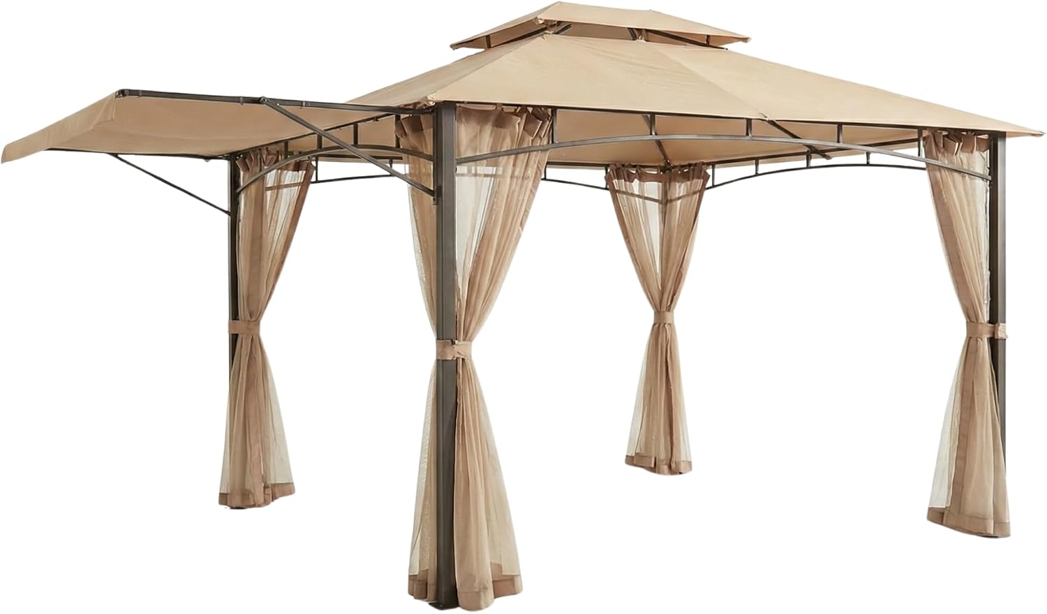 Garden Winds Reinforced RipLock 350 Replacement Canopy Top and Netting Set Compatible with Casual Way Awning 10'x 12' Gazebo Model 8633934 - Beige