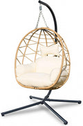 Hanging Egg Chair Swing with Stand, Hanging Chair, Webbing & PE Rattan Weaving, Thickened UV Resistant Cushion & Alloy Steel Frame, for Patio Bedroom Balcony (YB)