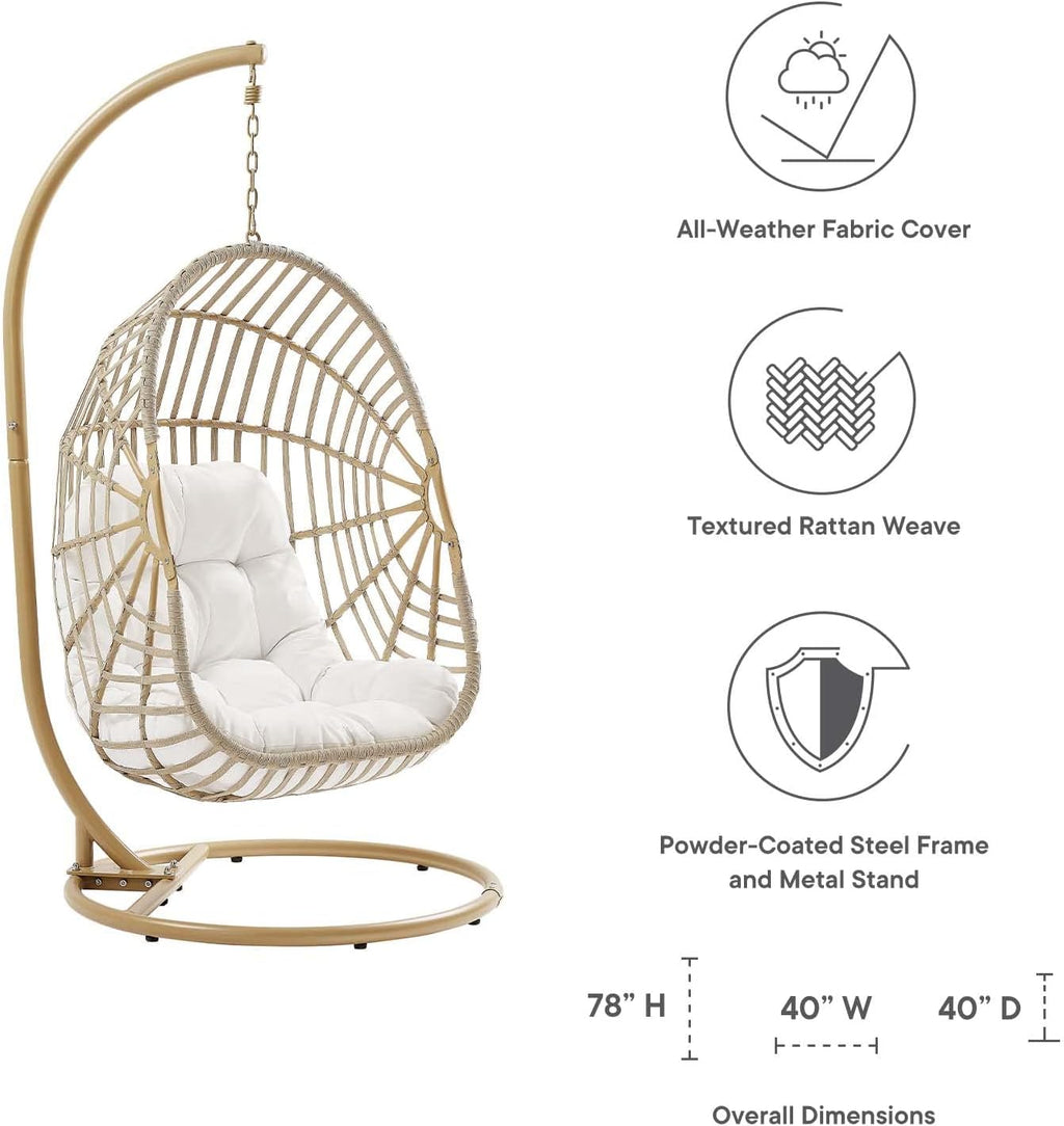 Amalie Wicker Rattan Outdoor Patio Rattan Swing Chair in Natural White