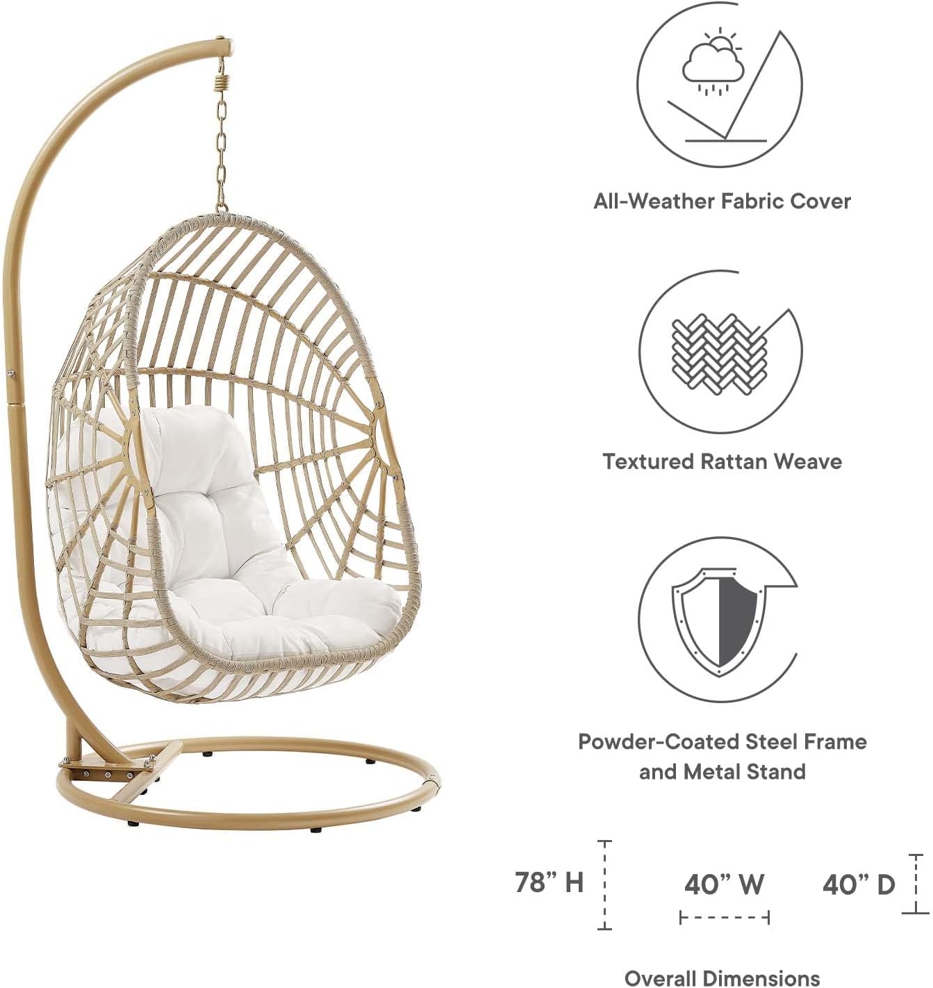 Amalie Wicker Rattan Outdoor Patio Rattan Swing Chair in Natural White