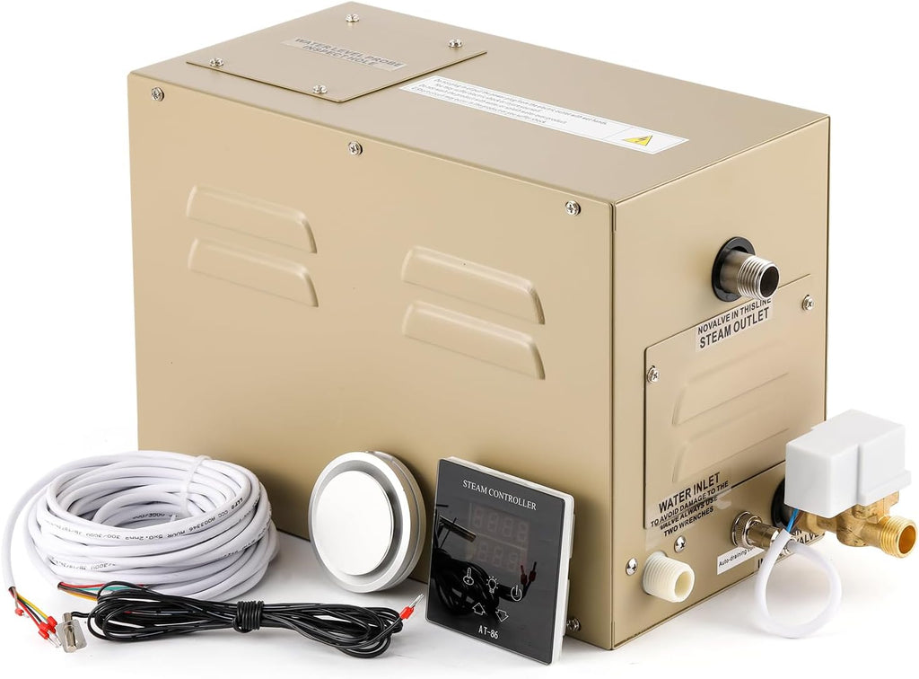 Steam Shower Generator Kit 3KW for Bath Sauna SPA, Self-draining System, Aromatherapy Steam Head, LED Waterproof Controller, 12-Hour Timer 77-131℉ For Home Commercial Use