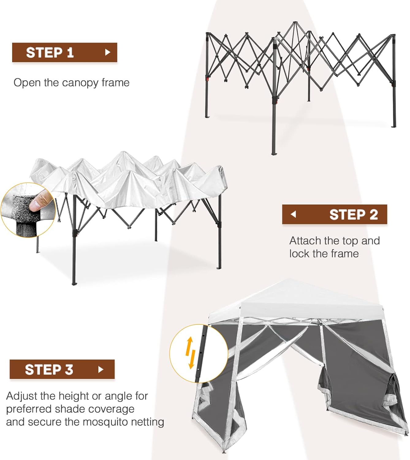 10x10 Pop Up Canopy Tent, Slant Leg Instant Screened Gazebo with Mesh Walls, UV Protection, Water Resistant, White