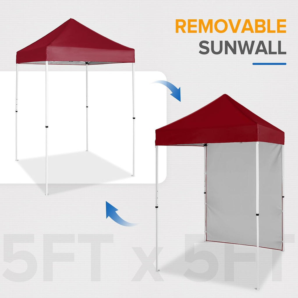EAGLE PEAK Pop up Canopy 5x5, Outdoor Portable Canopy Tent with One Removable Sunwall, Carry Bag Included, Burgundy