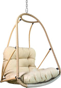 JESE Swing Egg Chair Foldable Frame Hanging Chairs, UV Resistant Waterproof Cushion and Cup Holder,Swing Hammock Chairs for Patio,Bedroom,Balcony, Garden-350lbs, No Stand, Brown