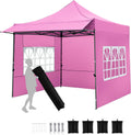 Tangkula 10x10 FT Pop Up Canopy, Outdoor Tent with 3 Sidewalls & Awning, Wheeled Bag, 4 Sandbags, 8 Stake, 4 Ropes, Portable Canopy Tent for Party Picnic Event Beach Camping (Pink)