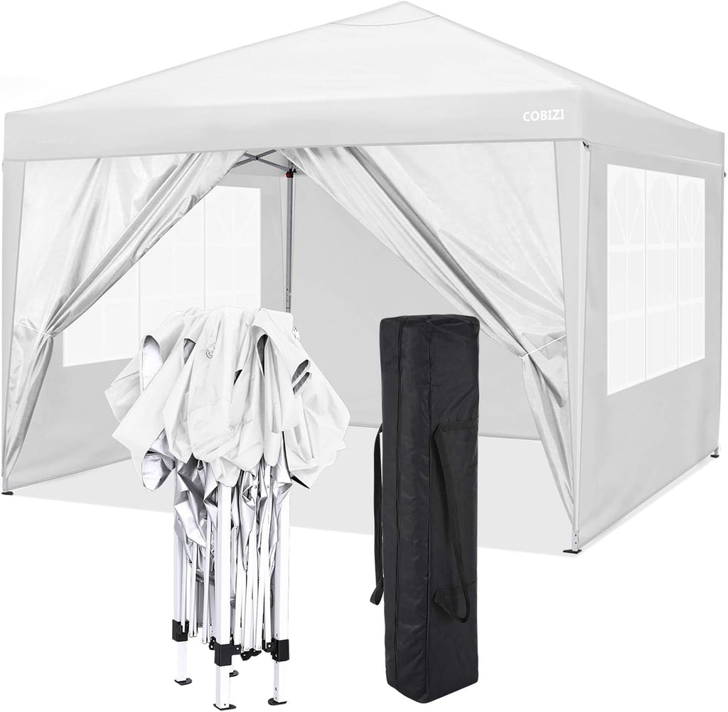 COBIZI 10'x10' Pop Up Canopy Tent Straight Leg Commercial Instant Canopy Pop Up Canopy with Sidewalls Outdoor Sun Shade Event Tent for Camping Garden Party Beach, Canopy Bags x1, (Off White)
