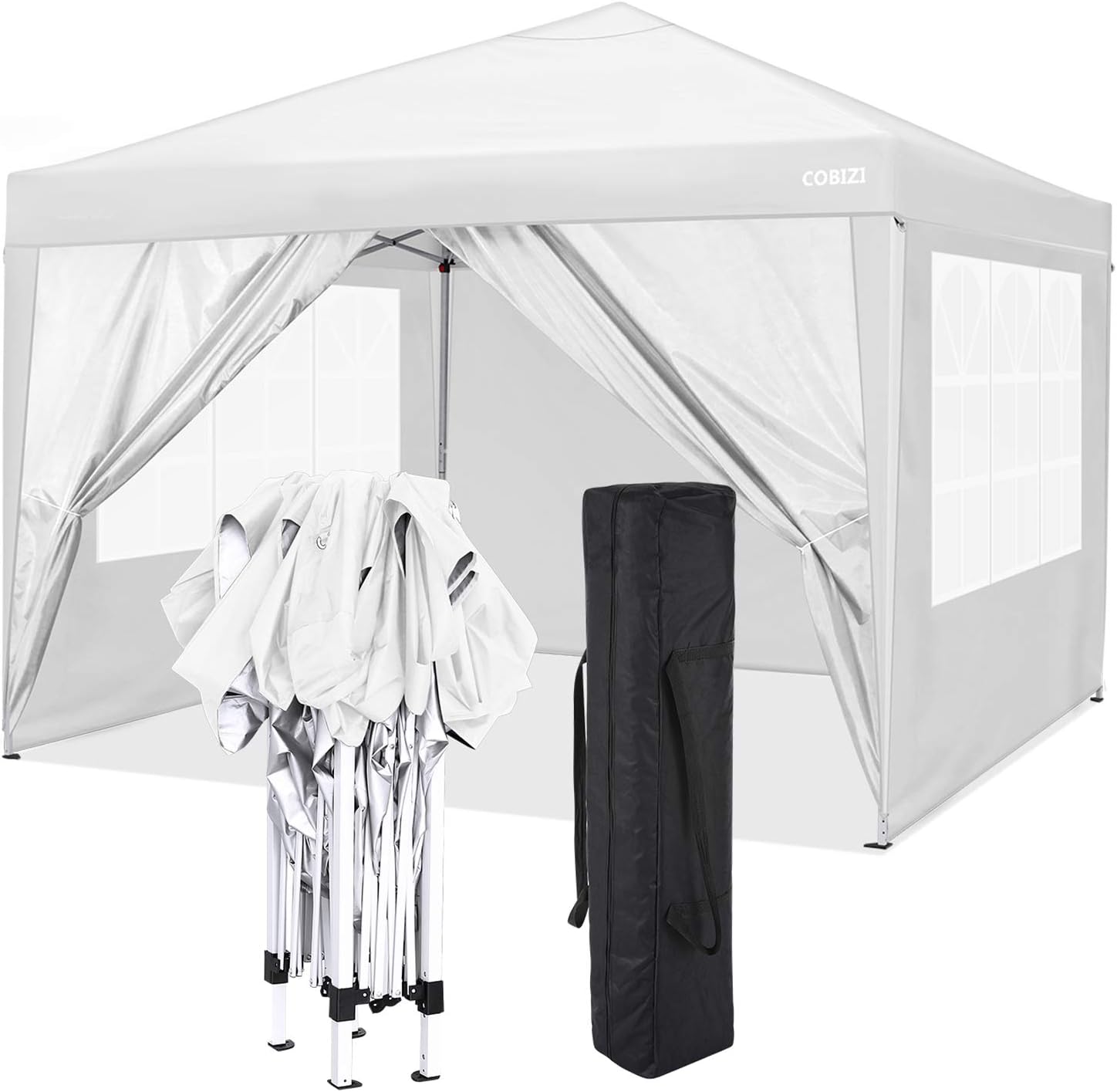 COBIZI 10'x10' Pop Up Canopy Tent Straight Leg Commercial Instant Canopy Pop Up Canopy with Sidewalls Outdoor Sun Shade Event Tent for Camping Garden Party Beach, Canopy Bags x1, (Off White)