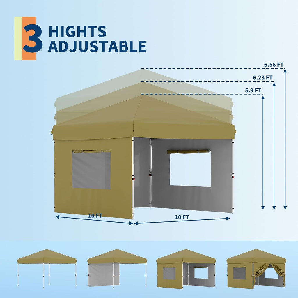 Garvee 10x10 Pop Up Canopy Tent with 3 Removable Sidewall, Heavy Duty Commercial Instant Shelter with One-Person Setup, UPF 50+ Waterproof, 100 Sq Ft Shade for Outdoor Events, Camping, Farmers Market