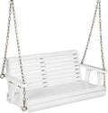 Giantex Wooden Porch Swing 2 Seat - Outdoor Swinging Chairs with Hanging Chains, 600 lbs Weight Capacity, 4 FT Finished Fir Wood Bench Swing for Patio, Outside, Garden, Lawn, Backyard (White)