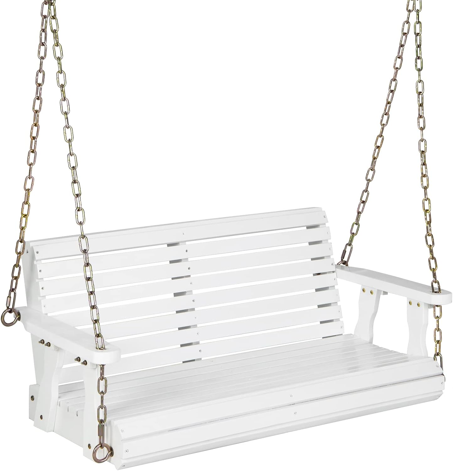 Giantex Wooden Porch Swing 2 Seat - Outdoor Swinging Chairs with Hanging Chains, 600 lbs Weight Capacity, 4 FT Finished Fir Wood Bench Swing for Patio, Outside, Garden, Lawn, Backyard (White)