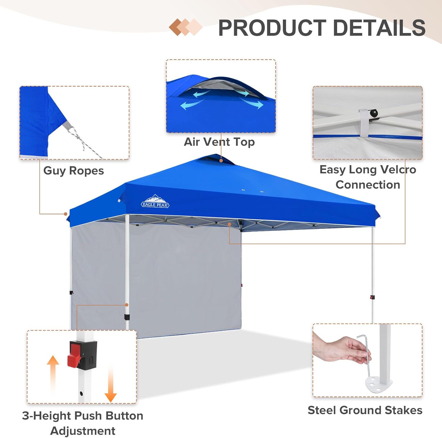 EAGLE PEAK Commercial Canopy 12x12 Pop Up Canopy Tent with 1 Sidewall, Easy Setup Heavy Duty Instant Event Shelter for Vendors & Markets, Outdoor Sun Shade, Blue