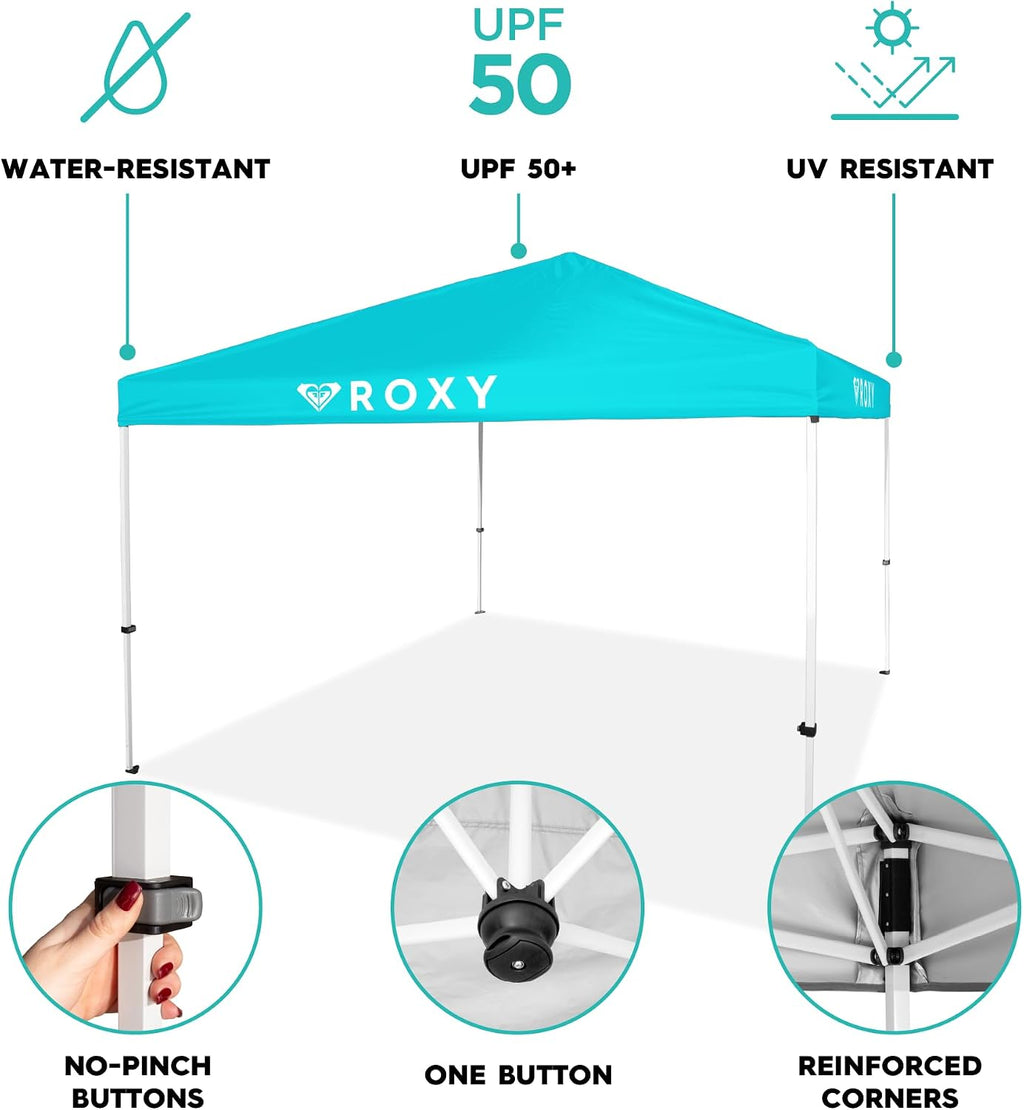 Roxy 10x10 Pop Up Canopy – UPF 50+ Outdoor Beach Tent with One-Push Setup – Portable Shade Shelter for Beach, Tailgate, Festivals, Camping – Water-Resistant Folding Gazebo with Wheeled Bag
