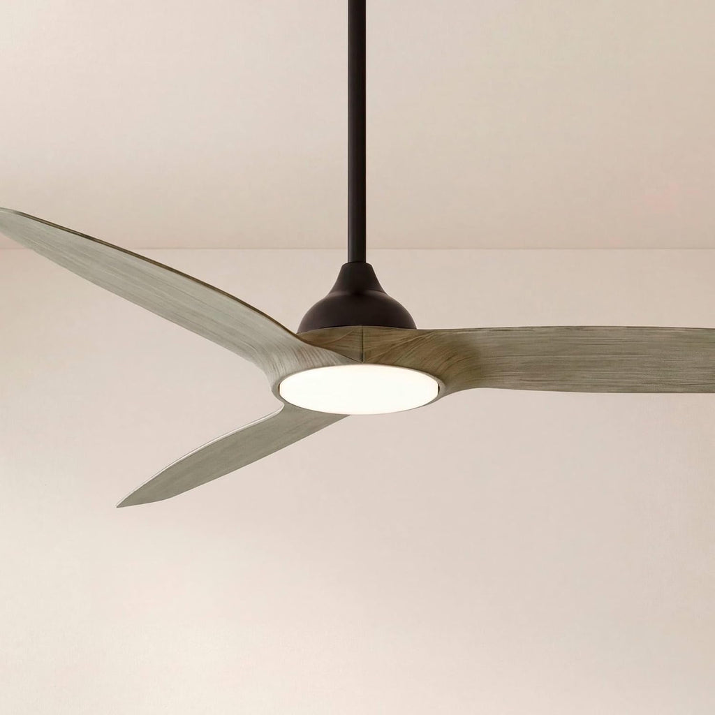 Casa Vieja 56' Olympia Modern 3 Blade Outdoor Ceiling Fan with LED Light Remote Control Matte Black Light Wood Damp Rated for Patio Exterior House Home Porch Gazebo Garage Barn