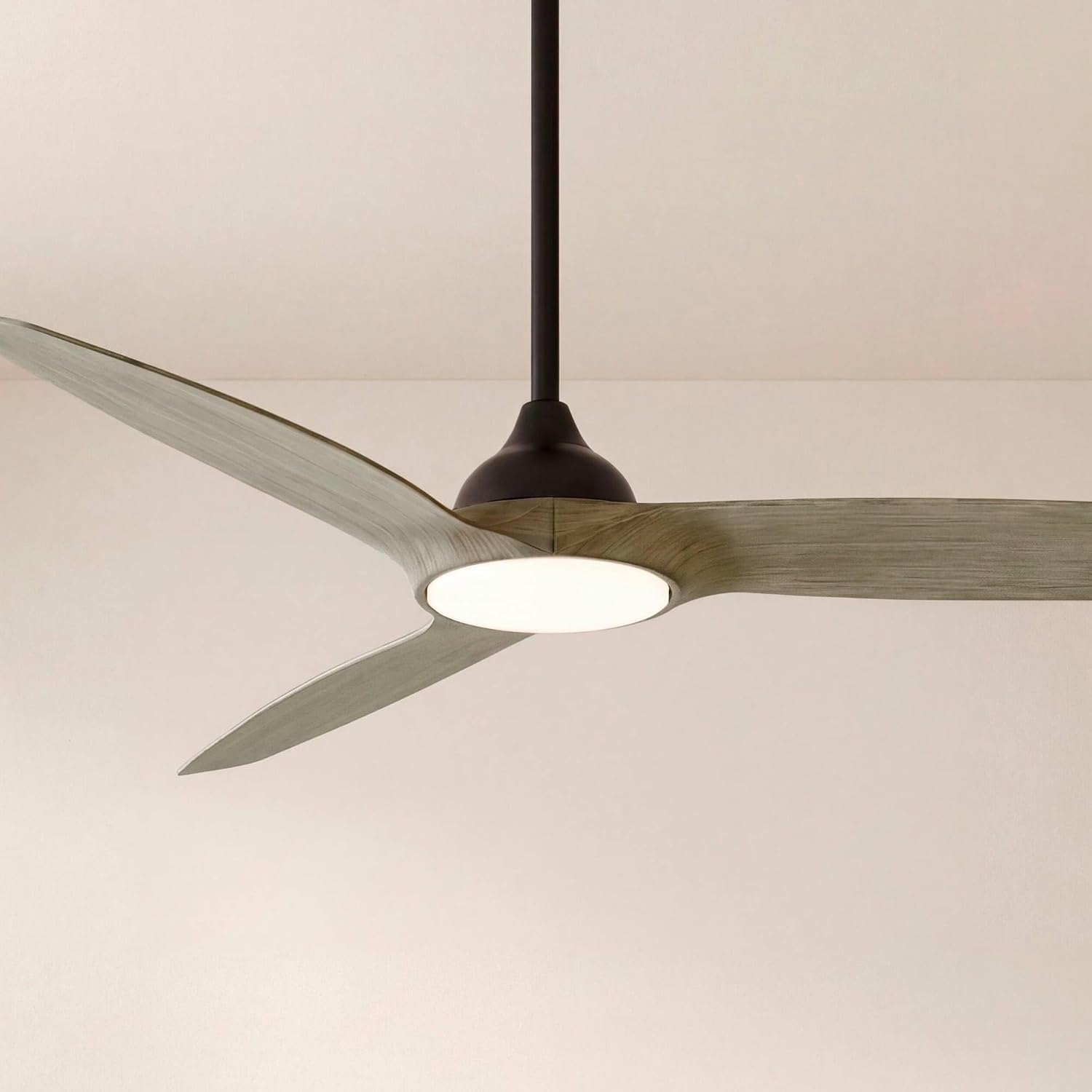Casa Vieja 56' Olympia Modern 3 Blade Outdoor Ceiling Fan with LED Light Remote Control Matte Black Light Wood Damp Rated for Patio Exterior House Home Porch Gazebo Garage Barn