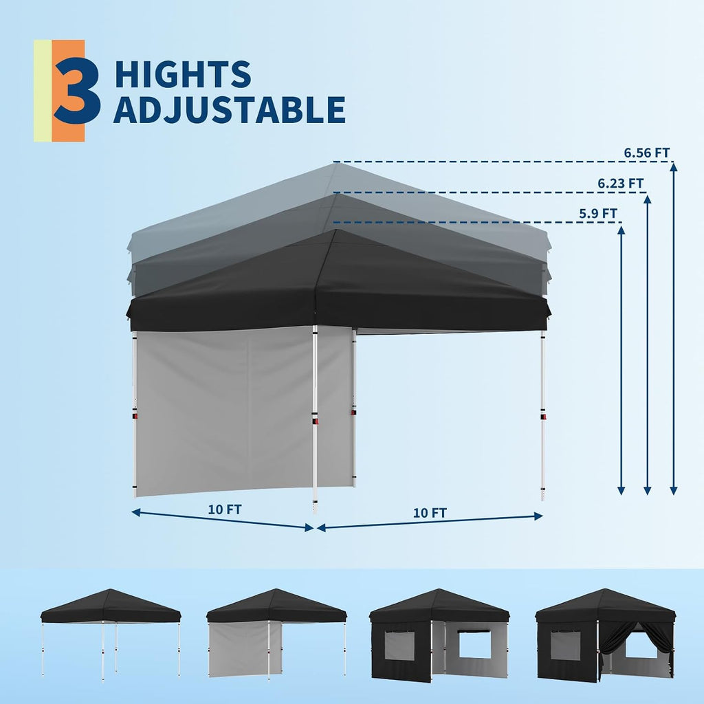 10x10FT Instant Pop Up Canopy Tent with 1 Side Wall, Heavy Duty Canopy Set, Waterproof and UV Protected Tailgate Tent for Outdoor Events (Black)