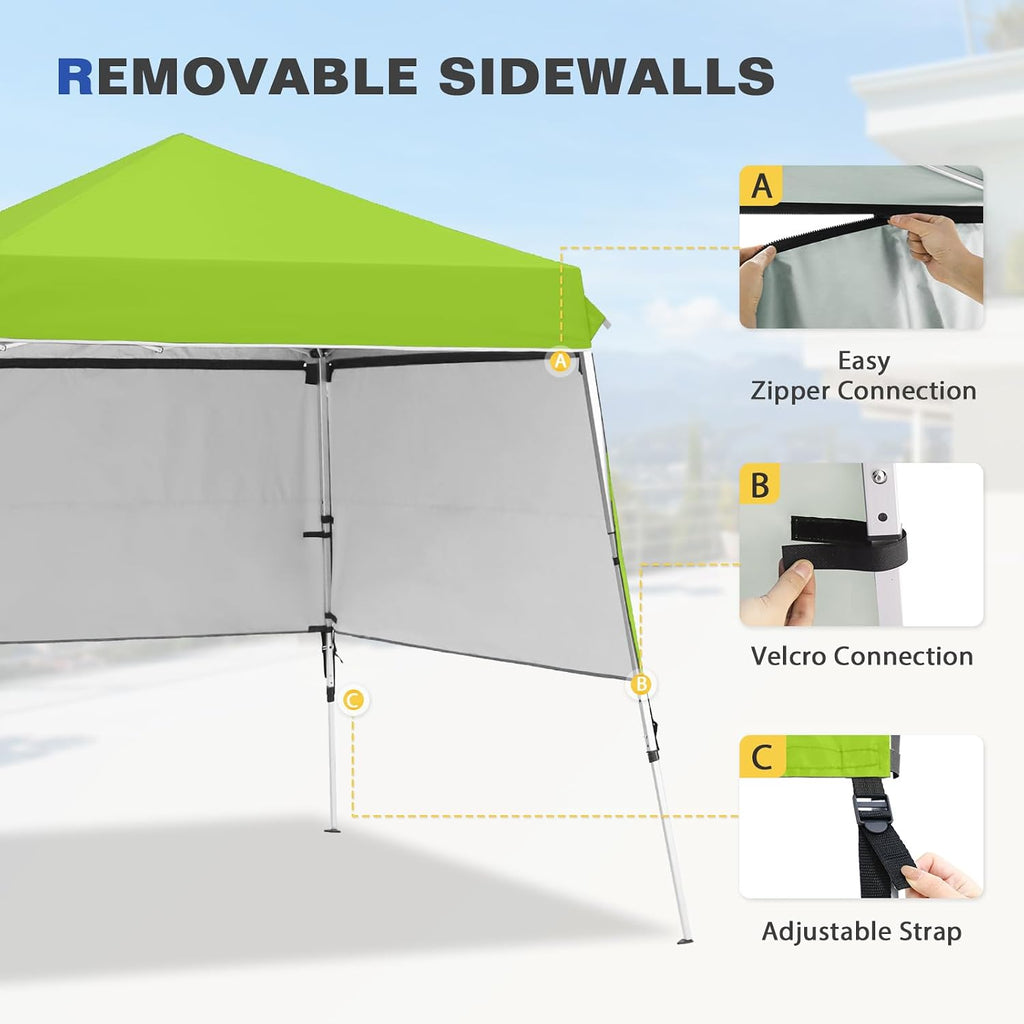 EAGLE PEAK Day Tripper 8x8 Aluminum Super-Lightweight Slant Leg Pop Up Canopy with 3 Removable Walls, Instant Outdoor Backpack Canopy Tent, Outside Beach Folding Sun Shelter, 8x8 Base 6x6 Top, Green