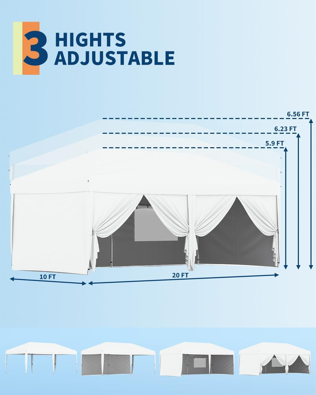 Garvee 20x10 Pop Up Canopy Tent with 6 Removable Sidewall, Heavy Duty Commercial Instant Shelter with One-Person Setup, UPF 50+ Waterproof, 100 Sq Ft Shade for Outdoor Events, Camping, Farmers Market
