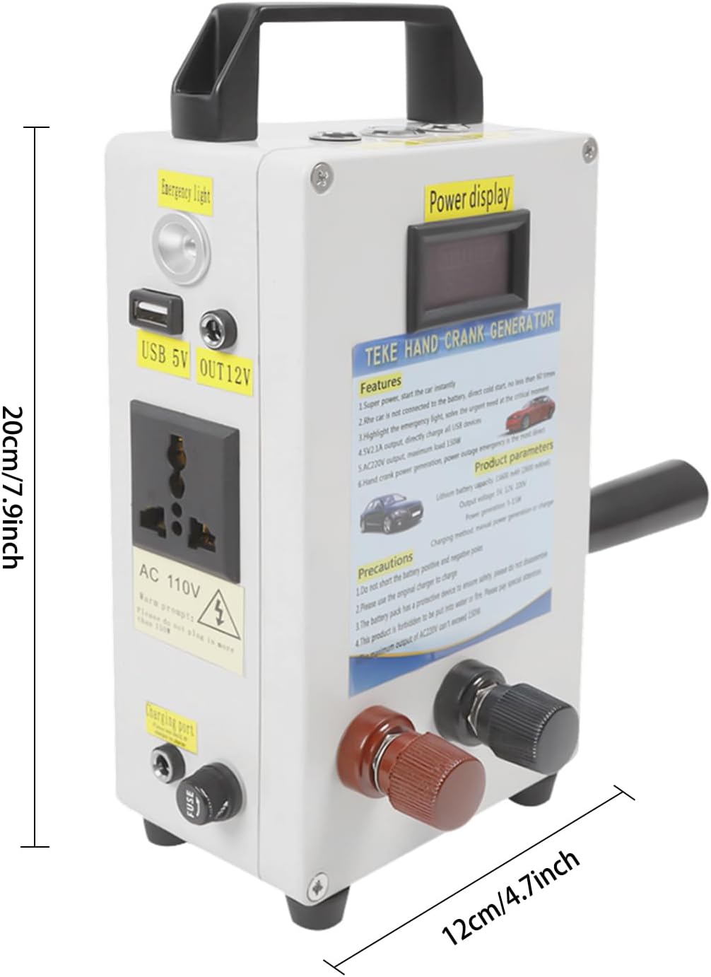 Hand Crank Generator, 110V 150W High Power Manual Supply Emergency Charger Power Station Survival Hand Crank Generator with Vehicle Charging for Natural Disasters & Survival Training