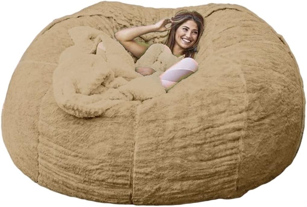 Bean Bag Chair, 7ft Giant Fur Bean Bag Sofa Chair Living Room Furniture XL Memory Foam Stuffed Lounger Chairs for Kids, Adults, Couples (Only Cover, No Filler) (Color : Beige, Size : 7ft)