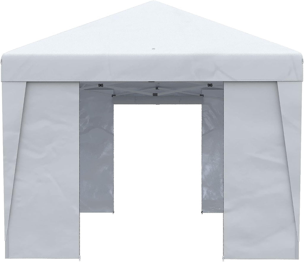 Outsunny 10' x 19.5' Pop Up Canopy with Sidewalls, UPF 30+ Height Adjustable Large Party Tent Event Shelter with Sandbags and Wheeled Carry Bag for Garden, Patio, White