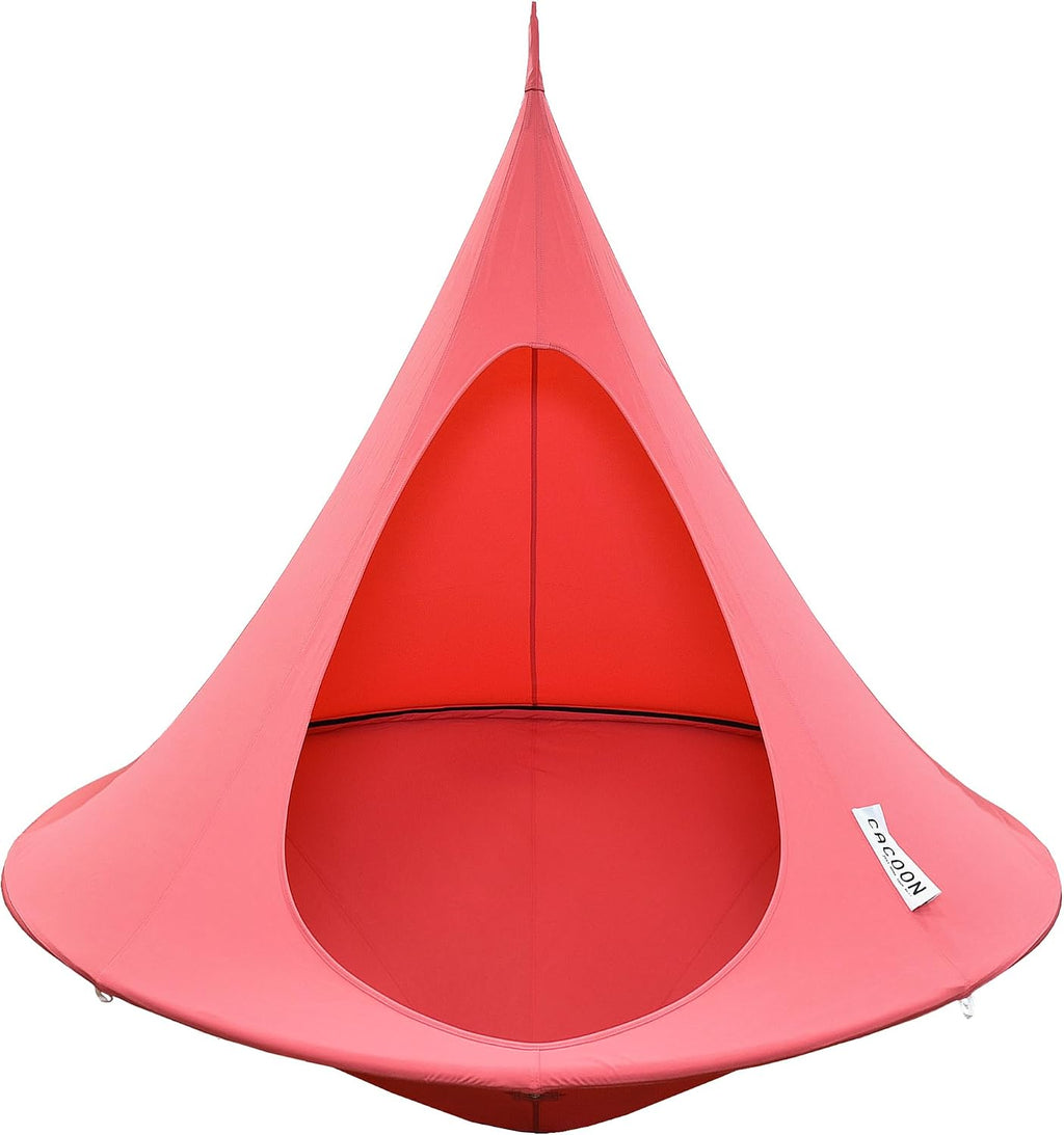Double Cacoon Hanging Chair for Two – Cozy Indoor/Outdoor Hammock with Polyester Canvas, 440 lb Capacity, Includes 18ft Rope & Carabiner (Coral Rose)
