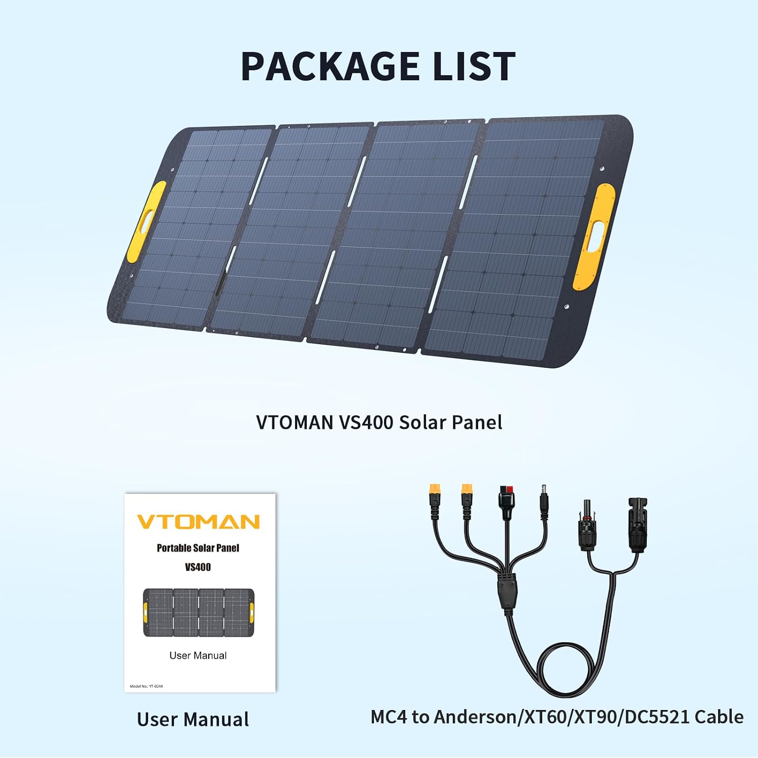 VTOMAN VS400 Portable Solar Panel 400W 40V, 23% Efficiency Foldable Solar Panel w/ IP67 Waterproof & MC-4 Anderson XT60 DC5521 Adapters & Adjustable Kickstands, Off-Grid Power for Home & Camping