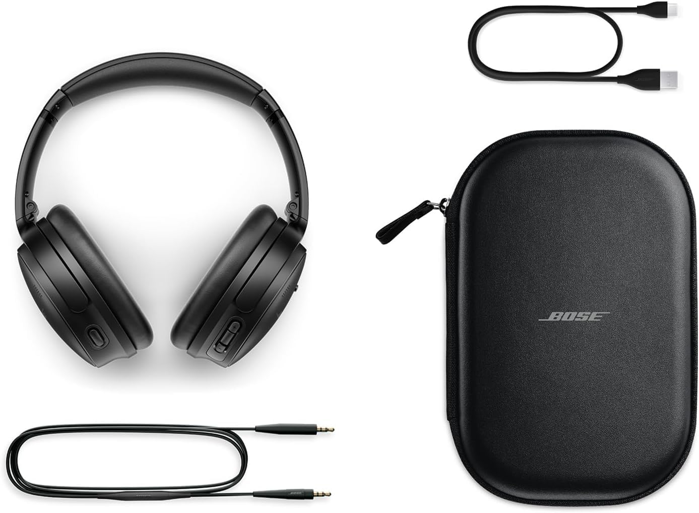 Bose QuietComfort Headphones - Wireless Bluetooth Headphones, Active Over Ear Noise Cancelling and Mic, Deep Bass Bundle + Desktop Headphone Stand + Green Extreme Dual Wall Charger (Black)