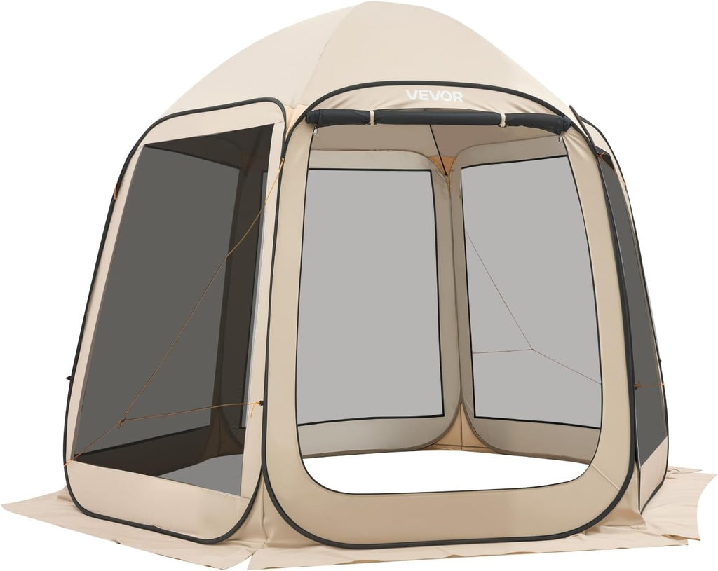 VEVOR Pop up Screen House Tent, 10 x 9.2 ft, 4-8 Person Screen Gazebo, Portable Screened in Canopy with Carry Bag, Netting Sides, Ground Stakes, for Garden, Patio, Backyard, Outdoor Activities, Beige