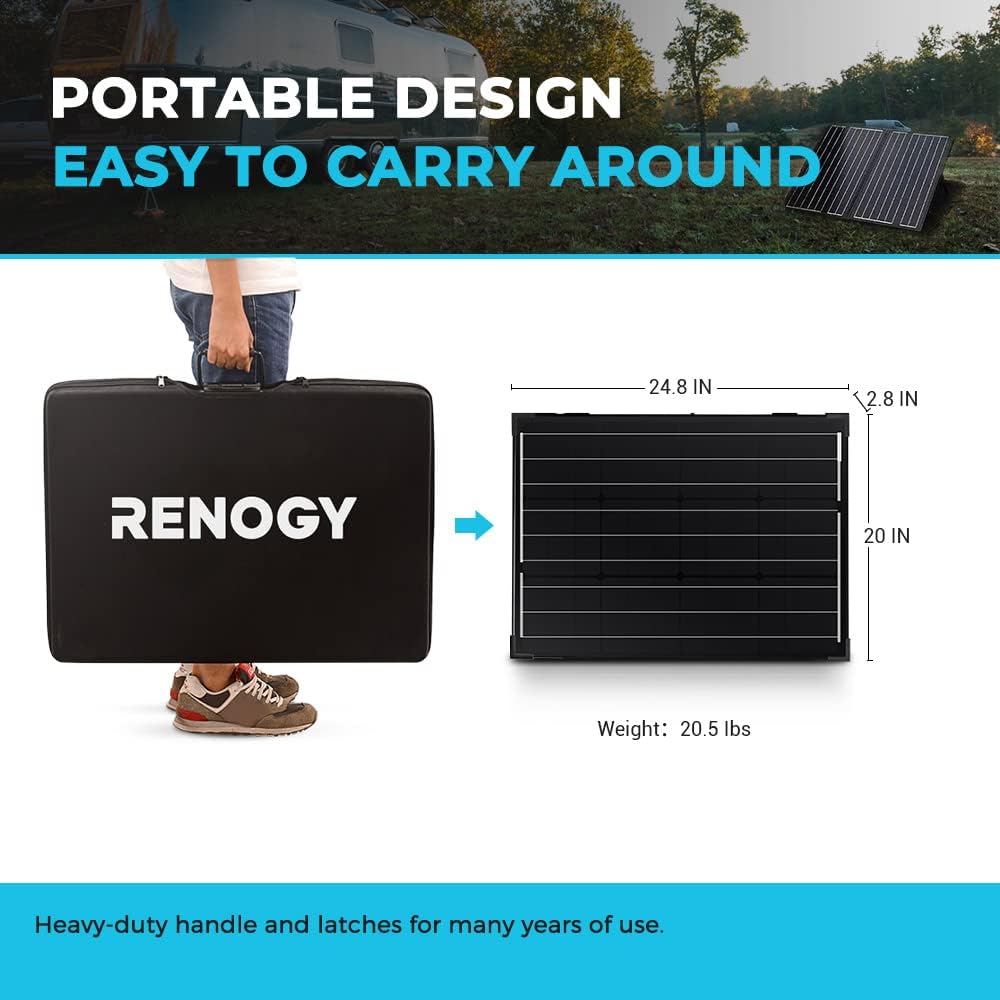 Renogy 100W Portable Solar Panel, 25% High Efficiency Solar Panel Kit with 20A Charger Controller for 12V Battery&Power Station, N-Type Foldable Solar Panels w/Tempered Glass for RV, Camping Off-Grid