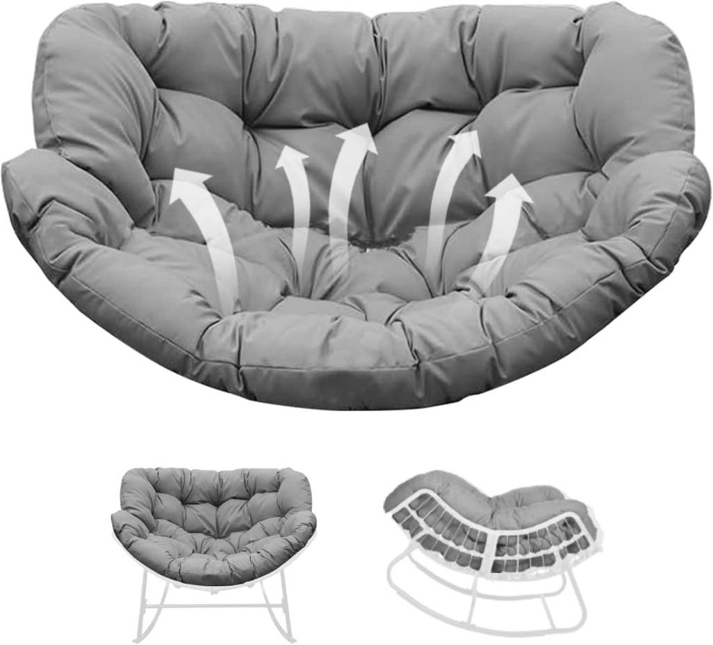 Thickened Waterproof Papasan Rocking Chair Cushion – 6.3'' Patio Egg Chair Pad with Ties, Outdoor/Indoor Rattan Hammock Chair Cushion for Porch, Garden, Balcony (Only Cushion) (French Grey)