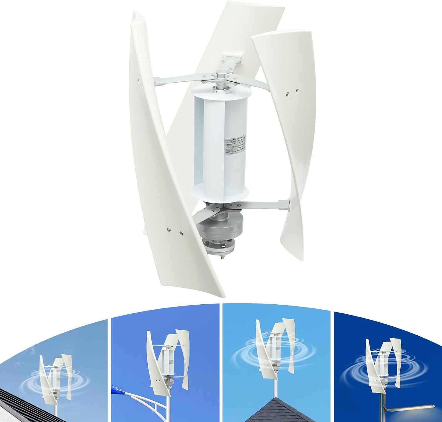 Wind Generator, 500W 24V 3 Blade Vertical Wind Turbine Generator Vertical Axis Wind Turbine Vertical Wind Generators Kit Wind Power Generators w/Auxiliary Wind Wheel for Home, Business, Ships