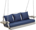 ZZW Heavy Duty 900 LBS Porch Swing Chair 3-Person Outdoor Rattan Patio Swing Lounge w/Cup-Holder & Steel Chains Wicker Hanging Bench Porch Swing Cushions for Deck & Backyard & Garden