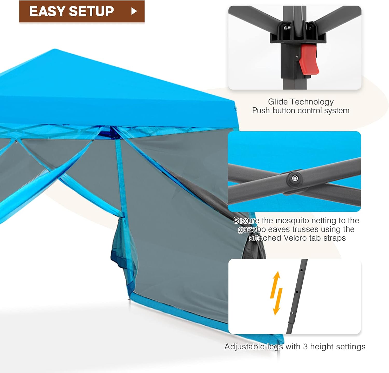 10x10 Pop Up Canopy Tent, Slant Leg Instant Screened Gazebo with Mesh Walls, UV Protection, Water Resistant, Light Blue