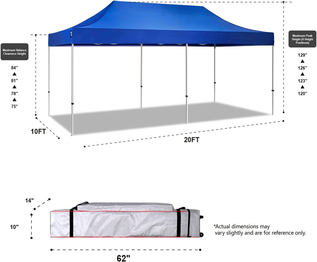 AMERICAN PHOENIX 10x20 Pop Up Canopy Tent Heavy Duty Commercial Shelter for Party, Outdoor Events and Patio Portable Instant Market Gazebo with Roller Bag, Camping Tarp, 4 Ropes and 4 Stakes (Blue)