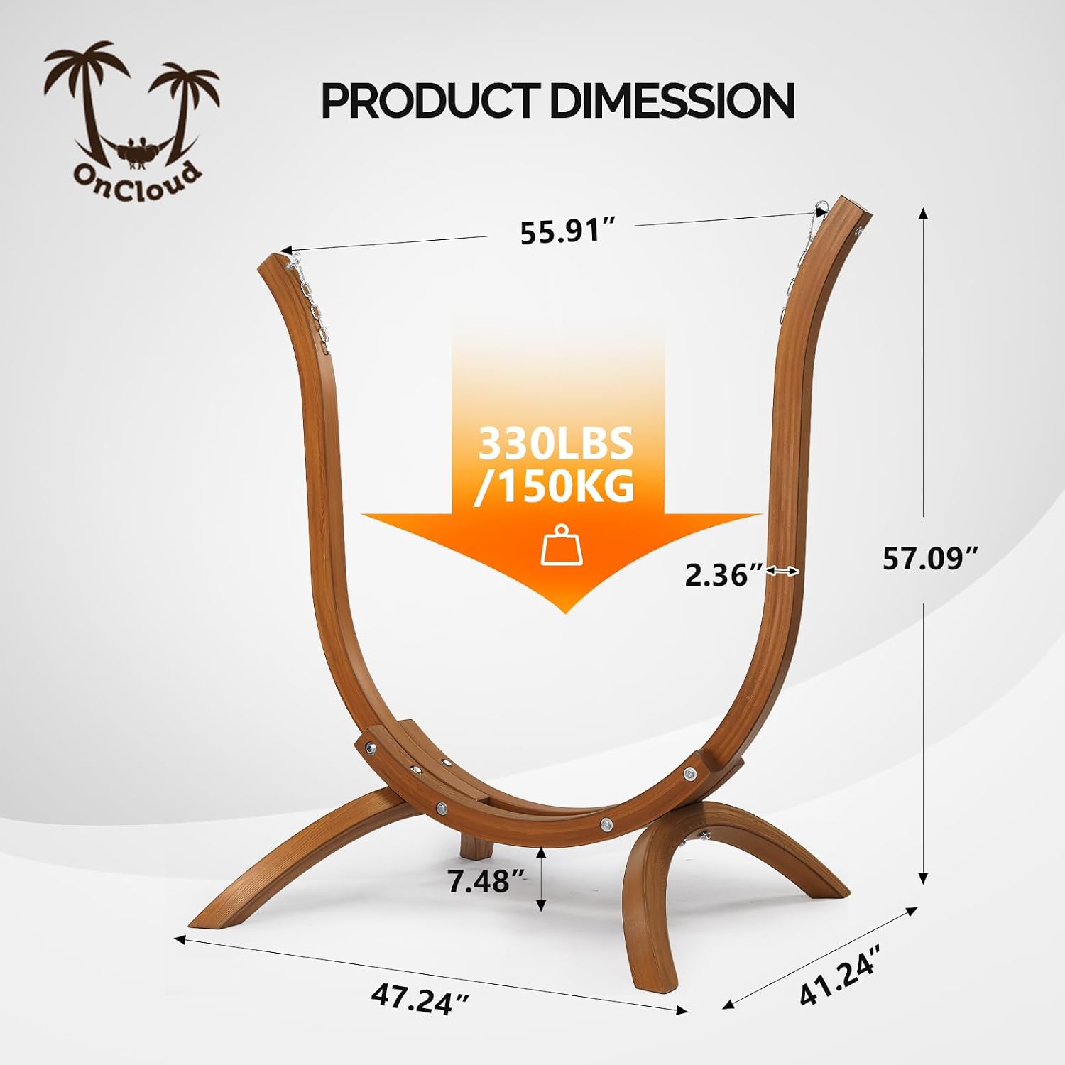 ONCLOUD 550 LBS Hand-Made Elegant Hammock Chair W/Stand, Premium Curved Wooden Hammock Stand w/Chair, One Comfy Cusion Included Hammock Set (Natural Wood)