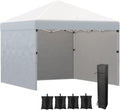 Outsunny 10' x 10' Pop Up Canopy Tent with 3 Sidewalls, Leg Weight Bags and Carry Bag, Height Adjustable, Instant Party Tent Event Shelter Gazebo for Garden, Patio, Cream