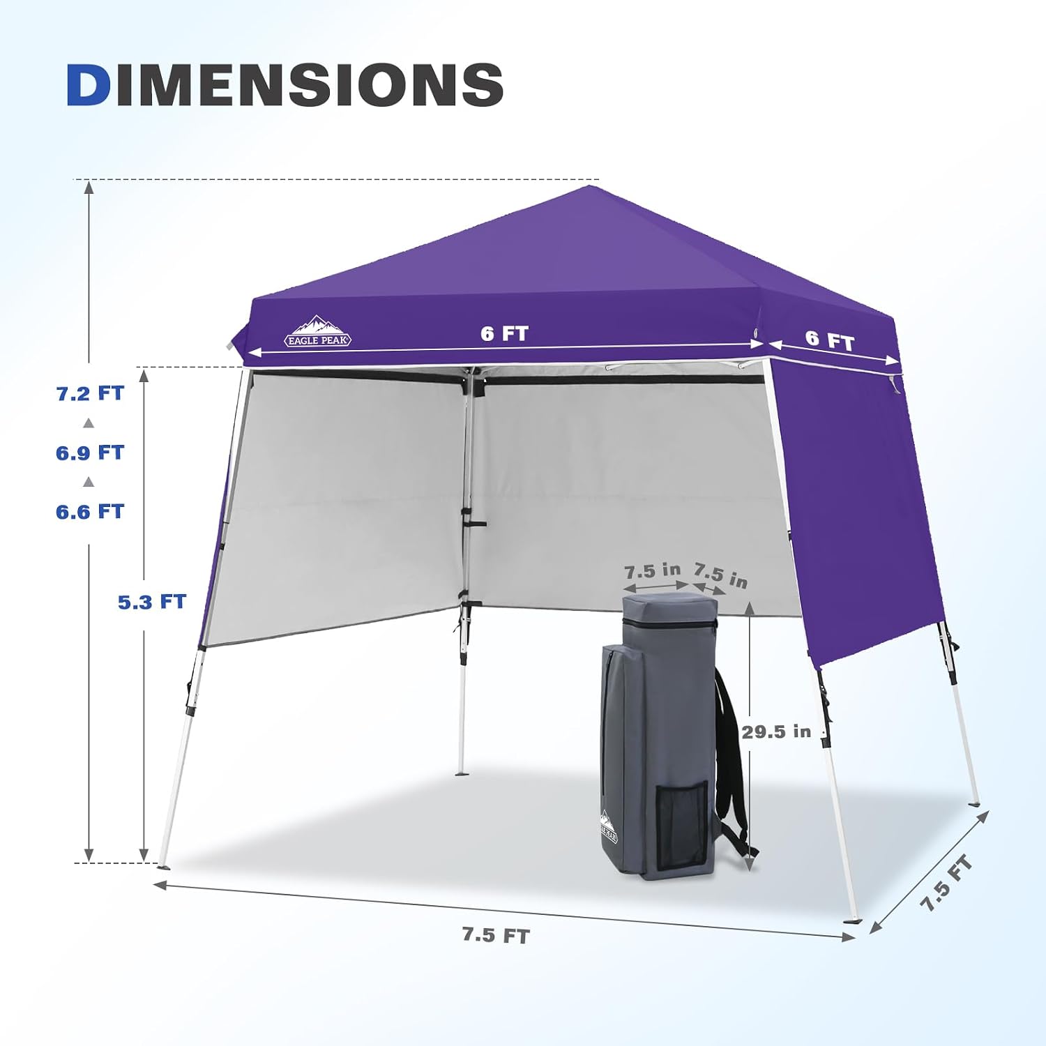 EAGLE PEAK Day Tripper 8x8 Aluminum Super-Lightweight Slant Leg Pop Up Canopy with 3 Removable Walls, Instant Outdoor Backpack Canopy Tent, Outside Beach Folding Sun Shelter, 8x8 Base 6x6 Top, Purple