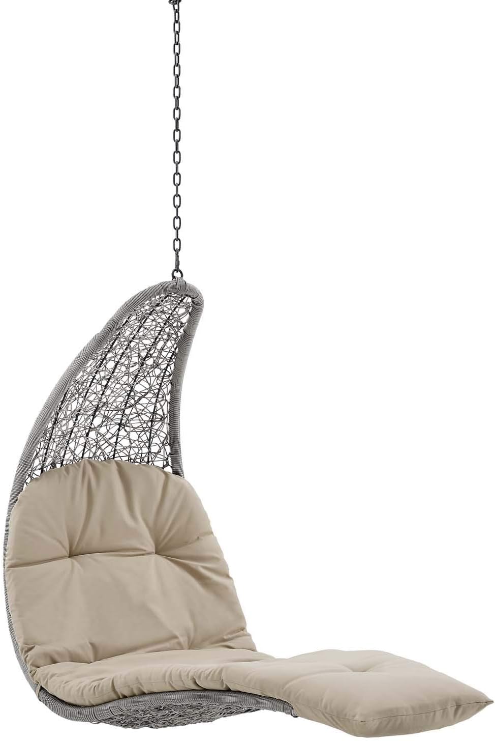 Modway Landscape Wicker Rattan Outdoor Patio Porch Chaise Lounge Hanging Swing Chair in Light Gray, Beige